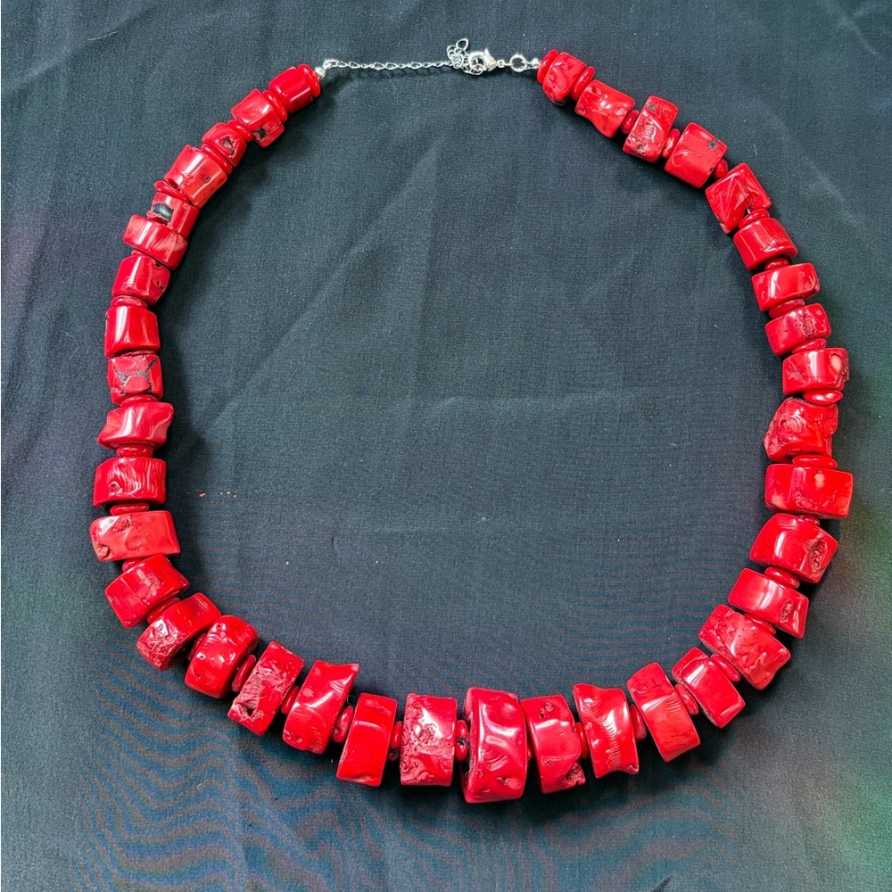 Vintage Chunky Red Coral Statement Necklace 348g